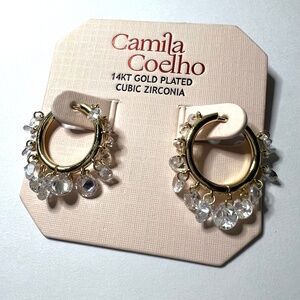 NWT CAMILA COELHO 14 KT GOLD PLATED CUBIC ZIRCOMIA HOOP EARRINGS